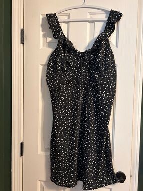 GILLI Black & White Dot Ruffle Strap Dress NWT